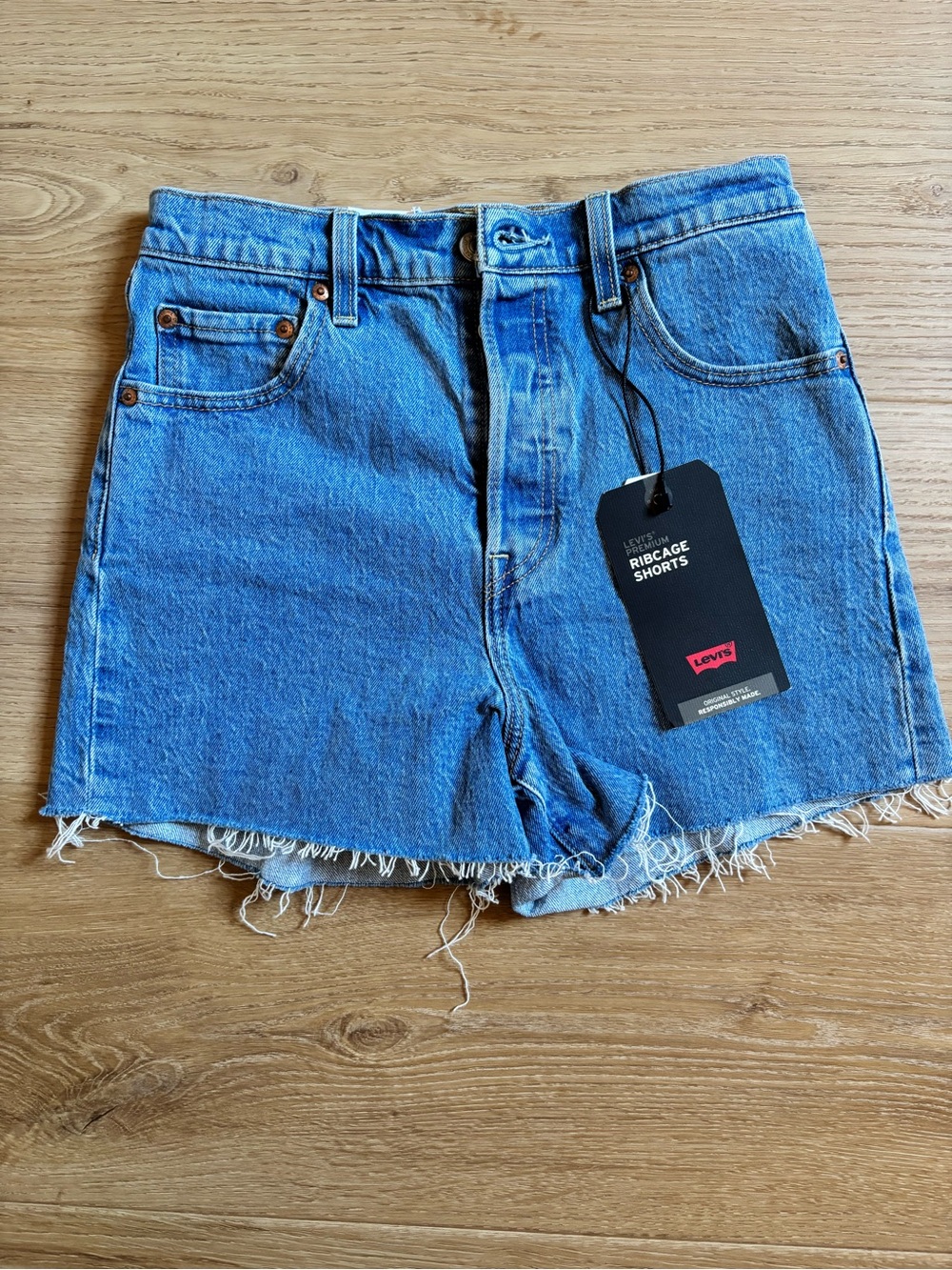 Levi's Blue Ribcage High-Rise Denim Shorts